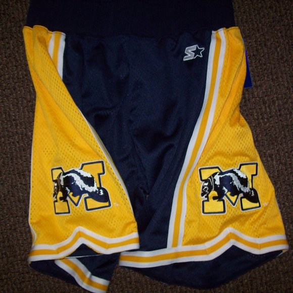 MICHIGAN WOLVERINES STARTER SHORTS BLUE & YELLOW - Picture 1 of 12